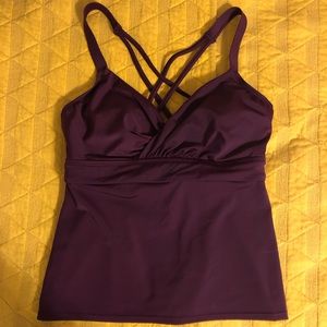 Title Nine Metis underwire tankini top. color: Rich Fig. Size: 36 C.